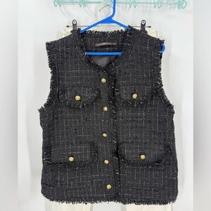 Hazel professional/casual black fringe Vest with Gold button Accents L